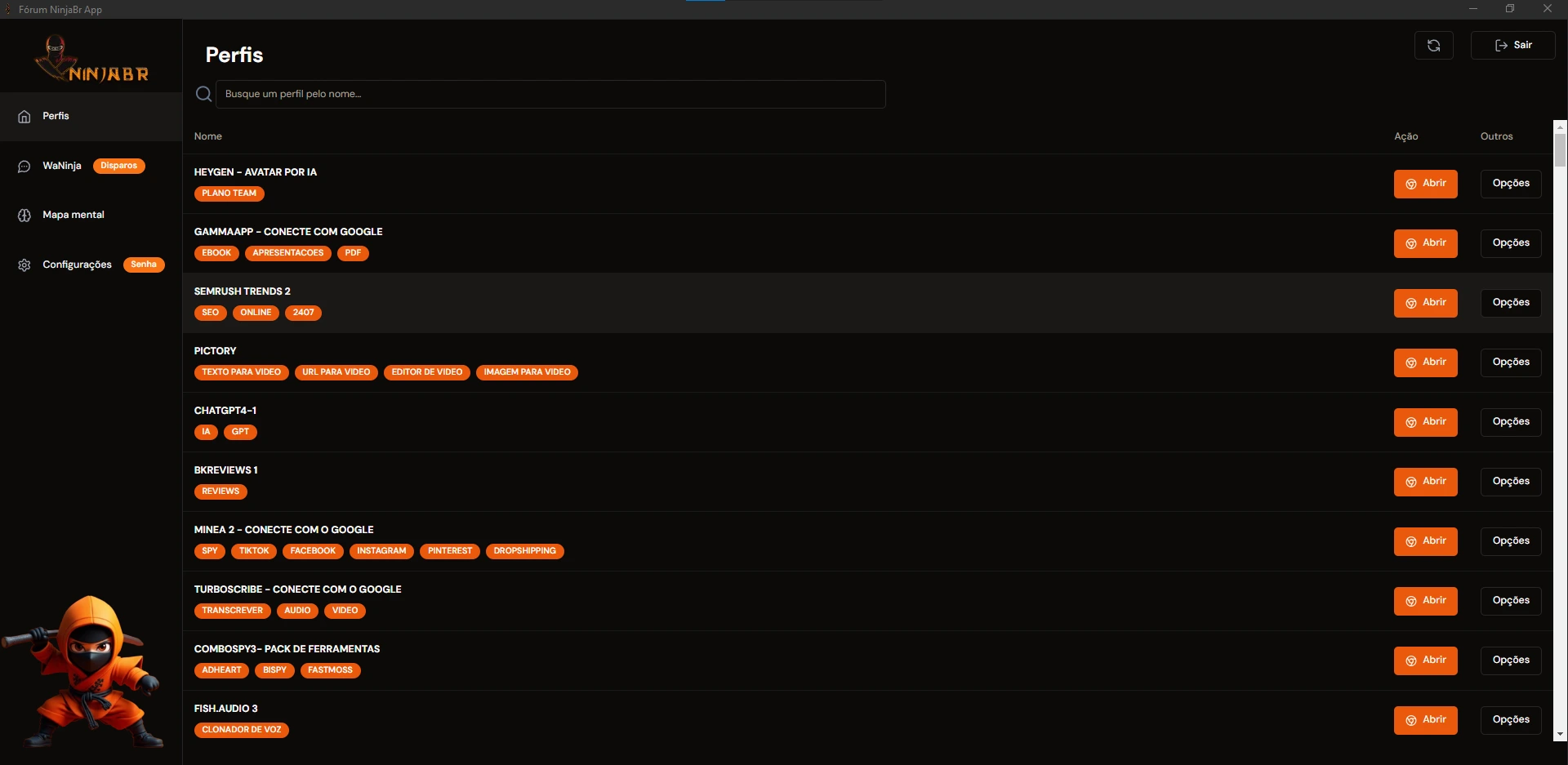 Dashboard do NinjaBr